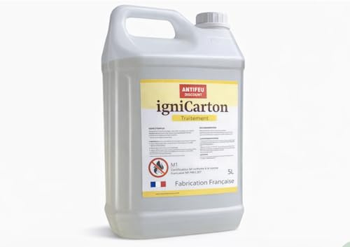 Bidon Ignifuge Anti-feu Carton M1 – Attestation M1 fournie - Pulvérisateur fourni et prêt à l’Emploi – 5 L = 22,5 m² de Carton ignifugé - Fabrication française.