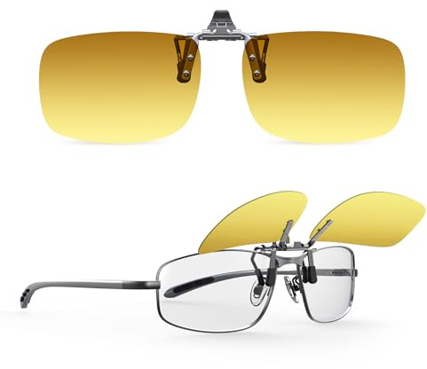 Goiteia Nachtsicht Clip-On Brille Autofahren, 2025 Upgrade 2-in-1 Verlaufs-Gläser für maximale Reduzierung von Scheinwerfer-Blendung, Einhand Flip-Up Funktion, Braun-gelbe Pro+