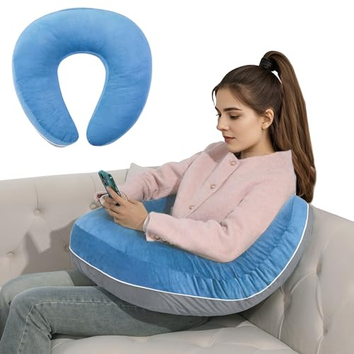 HOMBYS Häkelkissen zur Unterstützung des Schoßes, Gaming-Kissen für Schoß, Schoßkissen zum Lesen und Häkeln, weiches Schoß-Schreibtischkissen, Lesekissen, Häkelkissen für Rundenunterstützung, | C-förmiges weiches Samtkissen mit Polyesterfüllung für Tablet, Bett, Sofa oder Liege, 70,1 x 56,9 x 19,1 cm