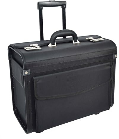 A1 FASHION GOODS Rolling Pilot Case Maletín profesional con ruedas, de nailon balístico, color negro, tamaño de cabina, bolsa de viaje de negocios, aviador