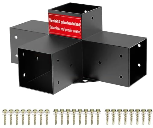 SOTECH centrumanslutning 100 x 100 mm (4-vägsanslutning) fyrkantstål galvaniserat och svart pulverlackerat för maximalt korrosionsskydd, carportanslutning för aluminium- och träkonstruktioner