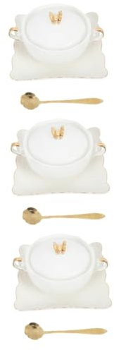 Alipis 3 Ensembles Amphore Mini Coupes à Dessert Bol à Dessert avec Cuillère Bol à Soupe en Porcelaine Coupes à Dessert avec Couvercles Cuillère à Dessert Bols à Dessert Blanche Céramique