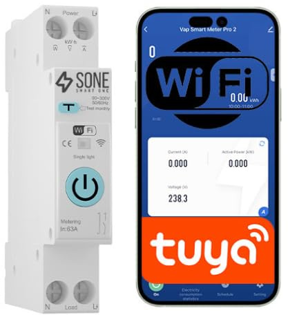 Sone Smart One WLAN Schalter Hutschiene 63A Tuya Smart Life Stromzähler | Sicherung, Strommessung, Energiezähler, Fernzugriff, Zeitplan, Alarm