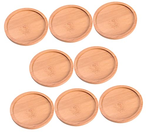 VICASKY Lot De 8 Soucoupes Rondes pour Pots De Fleurs en Bambou, Plateau à Succulentes Étanche, Diamètre Extérieur 9 Cm, Intérieur 8 Cm, Épaisseur 1 Cm, Balcon Et Rebord De Fenêtre