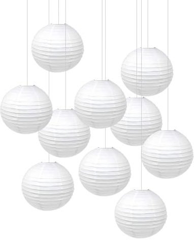 SOSMAR 10er Set Weiße Papierlaternen 15cm - Papier Lampions weiß für Hochzeitsdeko Gartenparty Indoor & Outdoor Deko (Nicht Wetterfest)