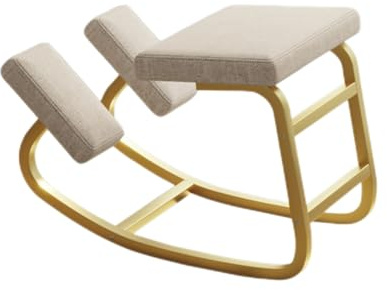 Generisch Ergonomischer Kniestuhl aus Holz, Haltungshocker, ADHS-Stuhl, orthopädische Korrektur von Rücken- und Nackenschmerzen, Haltungs- und Beindurchblutung(White,75x50x45cm-Gold)