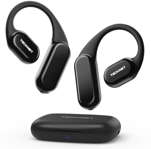 TECKNET Open-Ear Kopfhörer, Bluetooth Knochenschall Kopfhörer Kabellos, 60 Stunden Spielzeit und Schnellladung, IP68 Wasserdicht, Leicht Sport Kopfhörer Kabellose Mit Tragekoffer