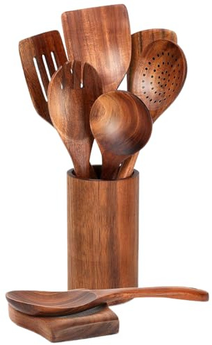 Juego De Utensilios De Cocina | Colgable con Soporte - Kit De Utensilios De Cocina Con Espátula De Madera | Para Chef, Mujeres, Catering, Camión, Dormitorio, Fiesta, Vacaciones, Cena, Casa Nueva