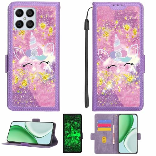 Kinetijy Coque Compatible pour Honor X8 Coque Étui Housse Case Support [avec Film Protecteur HD d'une dureté de 9H] [Blocage RFID][Paillettes dorées + Brillantes] LPT-DJS