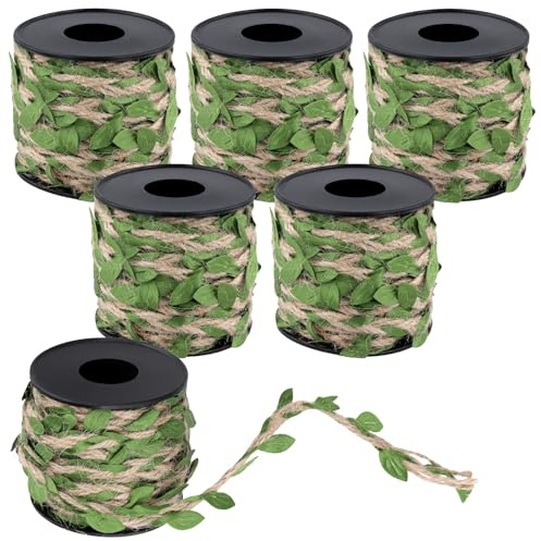 TAICHEUT 6 rotoli di spago di iuta con foglie verdi, 5 mm x 10 m, per decorazioni domestiche, artigianato fai da te, confezioni regalo