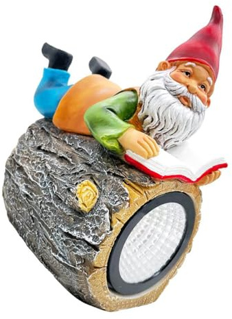 ANDRESLAD Lampe Solaire de Jardin en Résine Compacte, Statue Naine Décorative Éclairage Paysager, Décoration Extérieure pour Pelouse, Patio, Allée et Jardin, Lumière Décorative Solaire