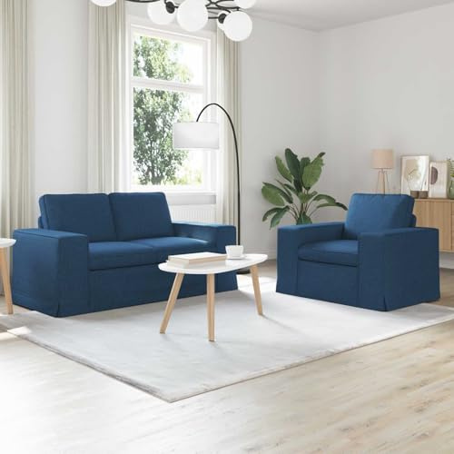 Keeushr Polstergarnitur Sofa Set 2 pcs Blau 182 x 80 x 82 cm Stoff Sofa Modulares Design Metallrahmen