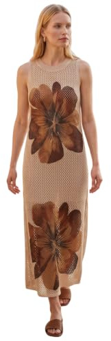 Beauty Women Abito Donna in Maglia Traforata Senza Maniche con Motivo Floreale, Vestito Lungo Leggero ed Elasticizzato per Primavera e Spiaggia