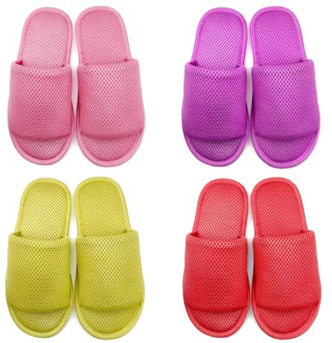 GURGER Pantofole per Ospiti Lavabili Traspirante Antiscivolo Punta Aperta Ciabatte da Casa, Viaggio, Hotel, Spa, Multicolore Set di 4 Taglia S M