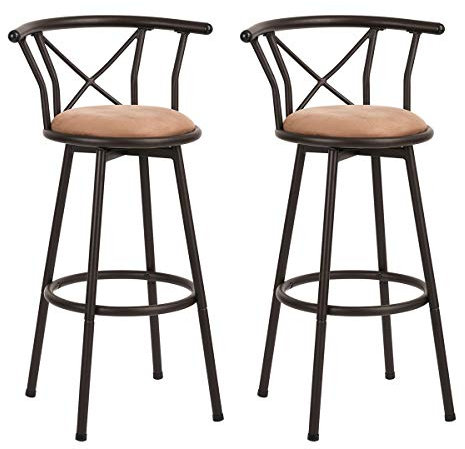 MEUBLE COSY Lot de 2 Chaises de Bar pivotant sur 360°, Tabourets Hauts Vintage, avec Dossier et Repose-Pieds, Siège de 75,5 cm de Haut, Style Industriel, Marron Rustique et Noir