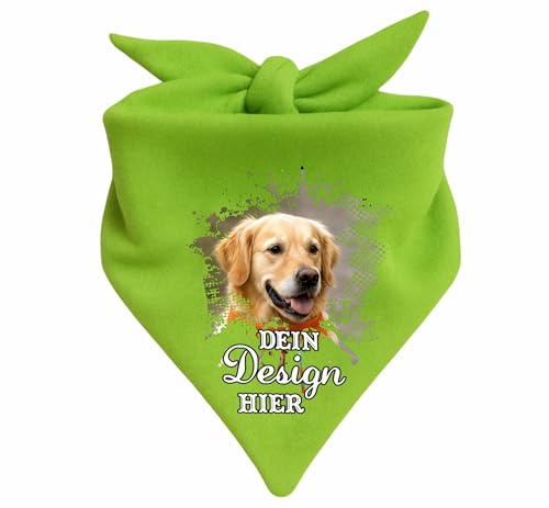 Hunde Dreiecks Halstuch personalisiert mit deinem Wunschmotiv (Fb: Lime) (Gr. 1 (55 cm))