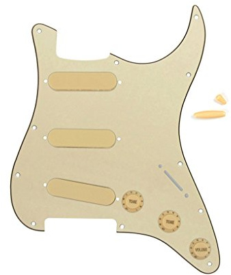 FLEOR Set von ST Pickguard SSS Style Scratch Plate/Pickup Cover / 2T1V Control Knob/Switch Tip/Bar Tip, 3-lagig Creme