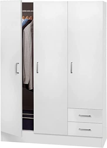 Composad | Armadio linea FACILE 2 cassetti e 3 ante, Colore bianco, (LxAxP): 119.3x184.1x46.3 cm, adatto a camera da letto, lavanderia, ripostiglio, garage, Made in Italy