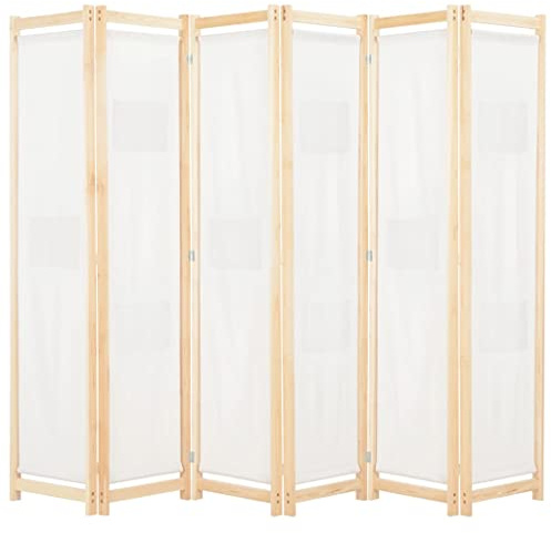 vidaXL Biombo Divisor de 6 Paneles de Tela Decoración Hogar Casa Jardín Bricolaje Salón Comedor Ambientes Habitaciones Separador 240x170x4 cm Crema