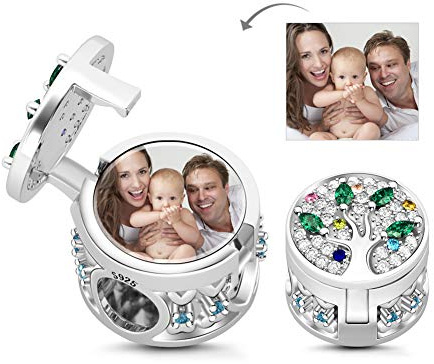 GNOCE Personalisiert Foto Anhänger Charms 925 Sterling Silber Mein Stammbaum Bead Charms Schmuck für alle Armbänder Halsketten Schmuck Geschenk für Familie Mutter Vater
