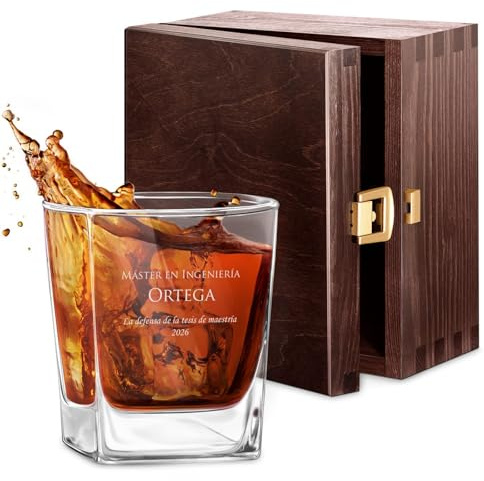 Maverton Vaso Grabado de Cristal 250 ml - Decoracion Hogar Distinguida para Whisky- Regalos Originales para Hombre - Regalo Hombre Elegante - Ideal para Ocasion Especial- Cumpleaños - Máster