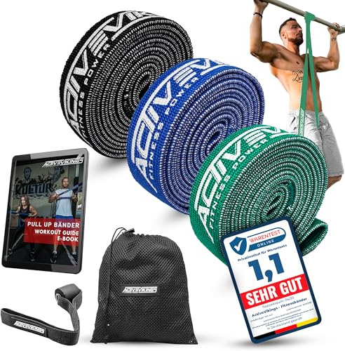 ActiveVikings® Pull-Up Stoff Fitnessbänder - Perfekt für Muskelaufbau - Fitnessband Klimmzugbänder Widerstandsbänder