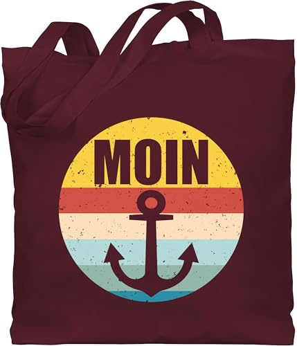 Shirtracer Baumwolltasche - Sprüche Statement - Moin mit Anker retro - Unisize - Bordeauxrot - jutebeutel norddeutsch statements moein beutel spruch sprüchen￼ moin,moin stoffbeutel spruche ankermotiv