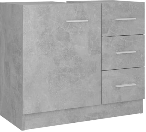 vidaXL Armoire d'Évier, Meuble de Rangement avec Compartiment et Tiroir, Armoire de Toilette Salle de Bain Intérieur, Gris Béton Bois d’Ingénierie