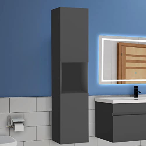 Aica Sanitär Hochschrank 130 cm Hängeschrank Badschrank Badezimmer Schrank Anthrazit Matt
