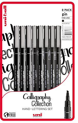 uni-ball Calligraphy, 8 stycken uni-PIN fineliner ritpennor, svart