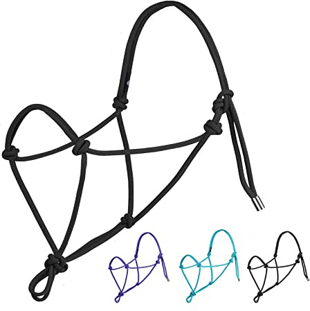 Harrison Howard Rope Halter for Horses Super Sturdy Horse Rope Training Halter with 2 Knot 1/4 Stiff Halter Cord Size Yearling - Black