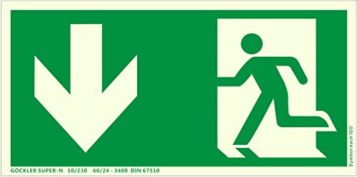 Fluchtweg Notausgang Schild langnachleuchtend Kunststoff Pfeil unten ASR A1.3