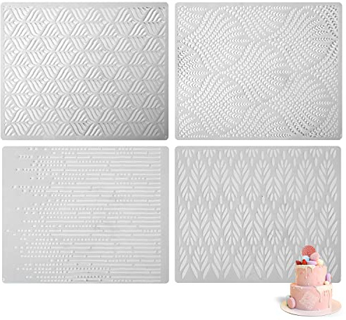 4 Stück Floral Kuchenschablonen 25x20.5 cm wiederverwendbare Blumenkuchenvorlagen Dekorieren Kunststoff Cookie Schablonen für DIY Kuchen