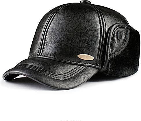 JIARY Mütze Herren,Fliegermütze,Outdoor-Lederhut Für Herren Mit Winddichter, Warmer Ohrenschützer-Lederhut,Trappermütze Aus Pelz Für Herren,Schwarz,XXL (59~60cm)