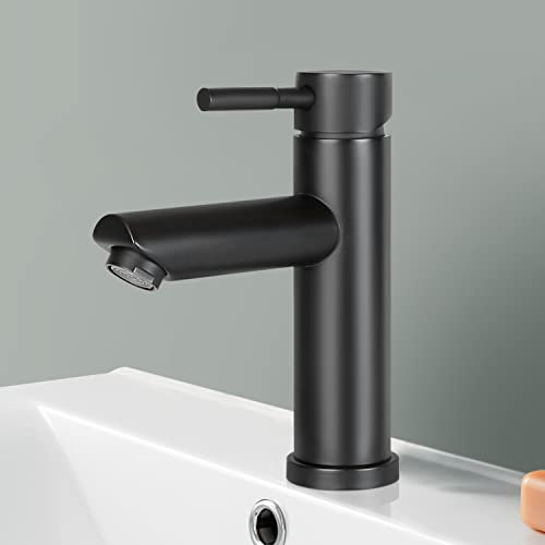 Mursche Rubinetto per lavabo, rubinetto nero con beccuccio, altezza 100 mm, rubinetto a bassa pressione, miscelatore monocomando per bagno, per bagno