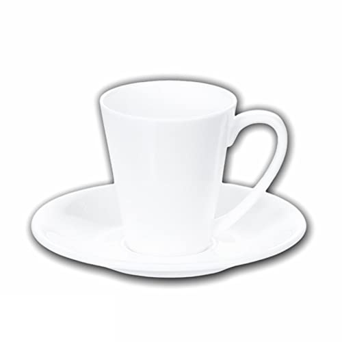 Wilmax - Tazze OLIVIA con piattini - Set da 2-110 ml - Tazze da caffè in porcellana - Bianco - Set da tavola per 2 persone - Set di tazze per caffè, tè, dessert e tè