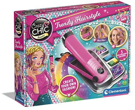 Clementoni Crazy Chic Farb-Hairstyler - Auswaschbare Haarkreide für Kinder ab 6 Jahren - Inkl. Haar-Perlen & Farbpatronen für Bunte Strähnchen 18750
