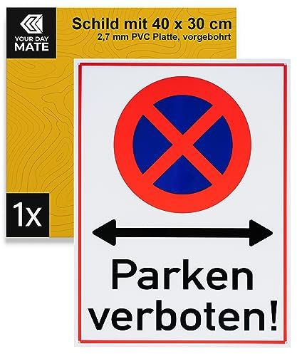 Hinweisschild Parken verboten!, 1 Stück, 40 x 30 cm, 2,7 mm starkes PVC Schild mit Bohrlöchern, Parkverbot für Innen- und Außenbereich, Parken verboten Schilder Privatgrundstück, Garage, Zaun