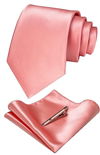 JEMYGINS Herren Satin Krawatte Set-Krawatte & Einstecktuch & Krawattenklammer