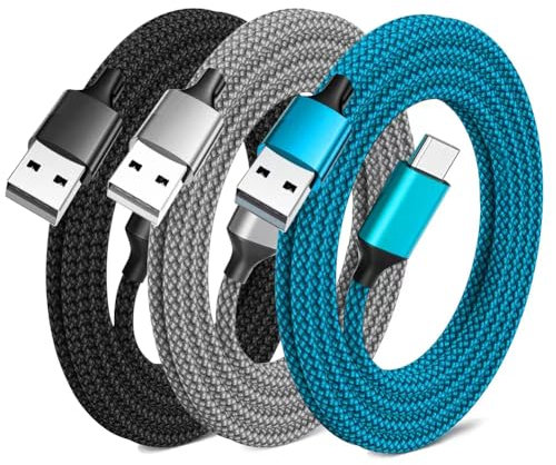 JISWK Câble USB C [1.8M/Lot de 3], Câble de Charge Rapide de Type C, serré USB a vers Câble C pour Samsung Galaxy, Google pixel, HTC, Sony XZ, oppo, etc.