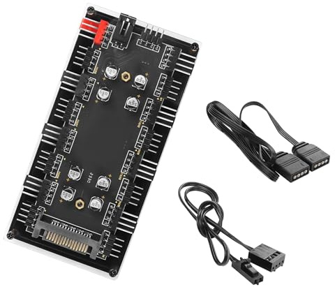 YACSEJAO Gehäuselüfter Hub,12V 4Pin RGB + PWM 2 in 1 Controller mit SATA Power CPU Kühler Lüfter Adressierbare RGB Beleuchtung für Computer LED Kühler Lüfter