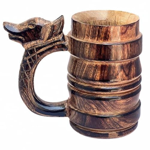 collectiblesBuy Tazze in legno naturale fatte a mano in stile retrò marrone con manico, per bere tè, caffè, vino, birra, bevande calde, boccale per la casa e la tavola, tazze decorative (manico a