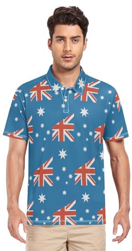 IFCXA Herren-Poloshirt, Motiv: Australien-Flagge, atmungsaktiv, schnelltrocknend, kurzärmelig, mehrfarbig, S