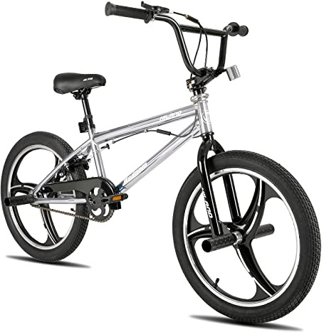 Hiland 20 tum 3 ekrar barn BMX-cykel för pojkar flickor från 7–13 år, 360 graders rotor freestyle, 4 Pegs barn BMX-cykel, silver
