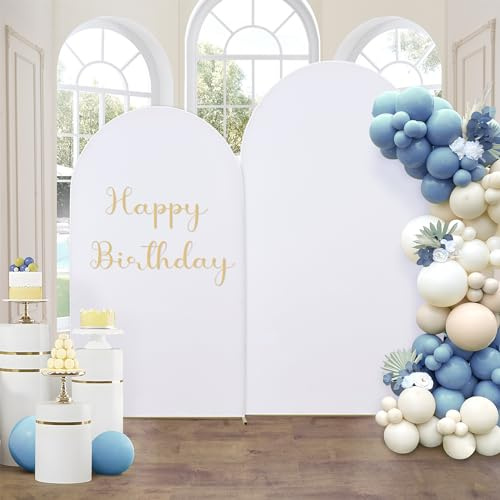 Bogenhintergrund, 2,2 m, 1,8 m, weiß, 2 Stück, faltenfrei, dehnbar, Spandex, Set mit 2 Stück, Hochzeitsbogenabdeckung, Geburt, Party, Babyparty, Foto, runde Oberseite, Chiara-Bogen-Hintergrund,