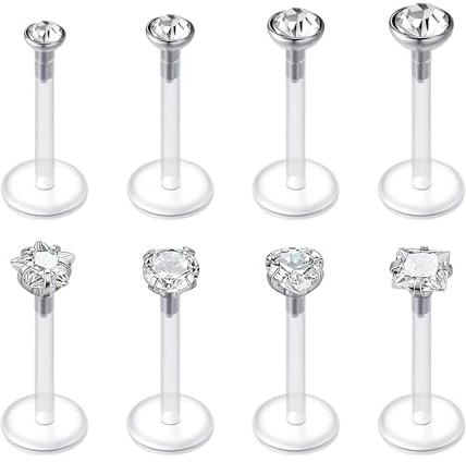 Rajnard 16G Klar Ohrstecker Lippenpiercing 6mm 8mm 10mm 12mm Plastik Ohrringe für Schule UV Flexibel Acryl Kunststtoff Piercing Retainer Helix Knorpel Tragus Labret Piercing Schmuck