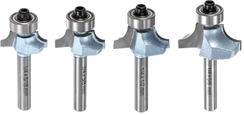 QUARKZMAN Fresa per Arrotondare Router Set 1/4 Asta 3/16 5/32 1/4 5/16 Raggio Punta in Acciaio al Tungsteno con Cuscinetto Guida, Utensile Fresatura Legno, Azzurro Chiaro