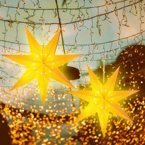 TZQFROCE 2 Stück LED Papierstern Beleuchtet zum Aufhängen Weihnachtsstern Beleuchtet 45cm Leuchtsterne Weihnachten Fenster Weihnachtsdeko Fensterdeko für Hochzeit Geburtstag Party dekoration
