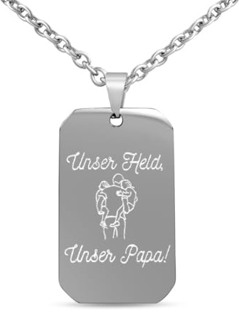 Hanessa Personalisierte Dog Tag Kette Gravur in silber - Für den besten Papa aus Edelstahl- Personalisierte Kette für den Vater Herren - Erkennungsmarke Männer Halskette Dog Tag