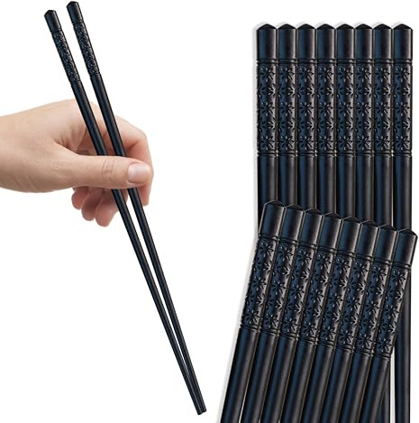 FloraVigo 8 Paar Essstäbchen Set Fiberglas abwaschbar schwarz Sushi-Stäbchen rutschfest Essstäbchen schwarz 24cm Legierung Essstäbchen wiederverwendbar